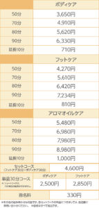 その他 コース料金表